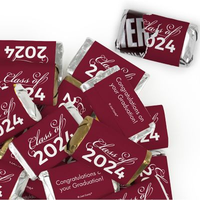 Just Candy 1.5 lbs Maroon Graduation Candy Party Favors Class of 2024 Hershey's Miniatures & Silver Kisses (approx. 116 Pcs) Image 1
