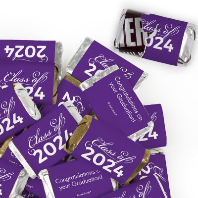 Just Candy 1.65 lbs Purple Graduation Candy Party Favors Class of 2024 Hershey's Miniatures & Purple Kisses (approx. 131 Pcs) Image 1