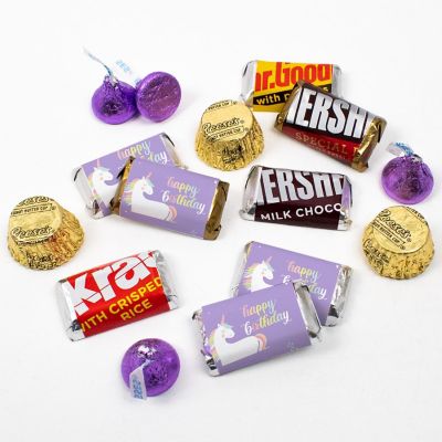 Just Candy 3 lbs Unicorn Kid's Birthday Candy Party Favors Hershey's Chocolate Kit (approx. 200 Pcs) Image 1