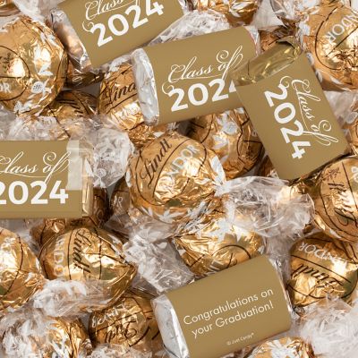 Just Candy 77 Pcs Gold Graduation Candy Party Favors Class of 2024 Hershey's Miniatures & Truffles Image 1