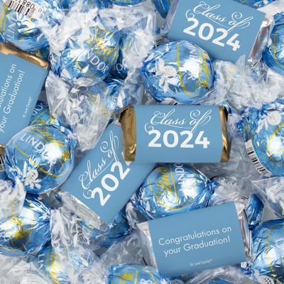 Just Candy 77 Pcs Light Blue Graduation Candy Party Favors Class of 2024 Hershey's Miniatures & Truffles Image 1