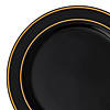 Kaya Collection 10.25" Black with Gold Edge Rim Plastic Dinner Plates (120 Plates) Image 1