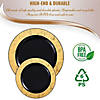Kaya Collection 10.25" Black with Gold Marble Rim Disposable Plastic Dinner Plates (120 Plates) Image 4