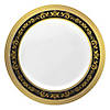 Kaya Collection 10.25" White with Black and Gold Royal Rim Plastic Dinner Plates (120 Plates) Image 1