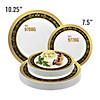 Kaya Collection 10.25" White with Black and Gold Royal Rim Plastic Dinner Plates (120 Plates) Image 3