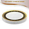 Kaya Collection 10.25" White with Black and Gold Royal Rim Plastic Dinner Plates (120 Plates) Image 4