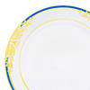 Kaya Collection 10.25" White with Blue and Gold Harmony Rim Plastic Dinner Plates (120 Plates) Image 1