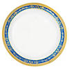 Kaya Collection 10.25" White with Blue and Gold Royal Rim Plastic Dinner Plates (120 Plates) Image 1