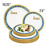 Kaya Collection 10.25" White with Blue and Gold Royal Rim Plastic Dinner Plates (120 Plates) Image 3