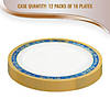 Kaya Collection 10.25" White with Blue and Gold Royal Rim Plastic Dinner Plates (120 Plates) Image 4