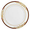 Kaya Collection 10.25" White with Burgundy and Gold Harmony Rim Plastic Dinner Plates (120 plates) Image 1
