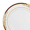Kaya Collection 10.25" White with Burgundy and Gold Harmony Rim Plastic Dinner Plates (120 plates) Image 1