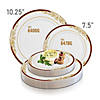 Kaya Collection 10.25" White with Burgundy and Gold Harmony Rim Plastic Dinner Plates (120 plates) Image 3
