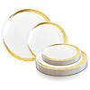 Kaya Collection 10.25" White with Gold Moonlight Round Disposable Plastic Dinner Plates (120 Plates) Image 3