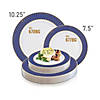 Kaya Collection 10.25" White with Gold Spiral on Blue Rim Plastic Dinner Plates (120 plates) Image 3