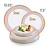 Kaya Collection 10.25" White with Red and Gold Chord Rim Plastic Dinner Plates (120 Plates) Image 2