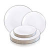 Kaya Collection 10.25" White with Silver Rim Organic Round Disposable Plastic Dinner Plates (120 Plates) Image 4