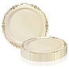 Kaya Collection 10" Ivory with Gold Vintage Round Disposable Plastic Dinner Plates (120 plates) Image 3