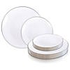 Kaya Collection 7.5" White with Silver Rim Organic Round Disposable Plastic Appetizer/Salad Plates (120 Plates) Image 3