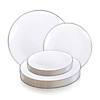 Kaya Collection 7.5" White with Silver Rim Organic Round Disposable Plastic Appetizer/Salad Plates (120 Plates) Image 4