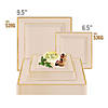 Kaya Collection 9.5" Ivory with Gold Square Edge Rim Plastic Dinner Plates (120 Plates) Image 3