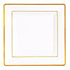 Kaya Collection 9.5" White with Gold Square Edge Rim Plastic Dinner Plates (120 Plates) Image 1