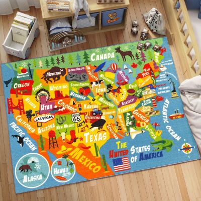 KC Cubs: Educational Rug: USA Map, 5x7' Playmat Image 2