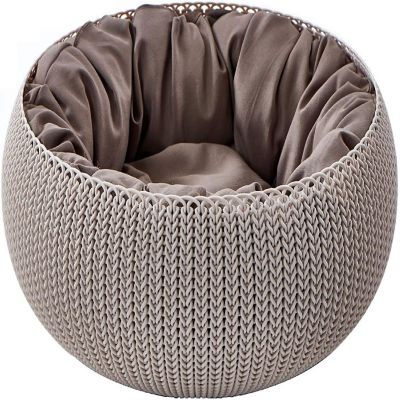 Keter by Curver Knit Cozy Resin Plastic Pet Bed with Cushion, Small Dogs to Medium Cats, Sandy Beige Image 1