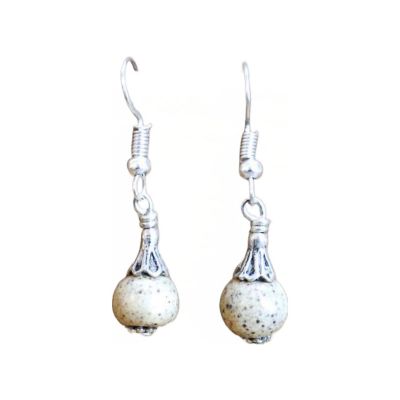 Khutsala&#8482; Artisans Cream SwaziMUD&#8482; Silver Drop Bead Earrings 1 pair Image 1