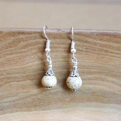 Khutsala&#8482; Artisans Cream SwaziMUD&#8482; Silver Drop Bead Earrings 1 pair Image 1