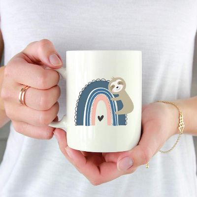Kids Chocolate Mug, Blue Rainbow Sloth Image 1
