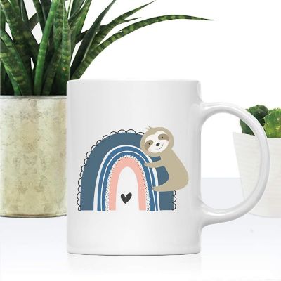 Kids Chocolate Mug, Blue Rainbow Sloth Image 1