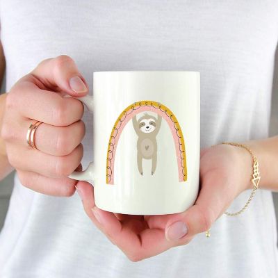 Kids Chocolate Mug, Pink Hanging Rbow Image 1