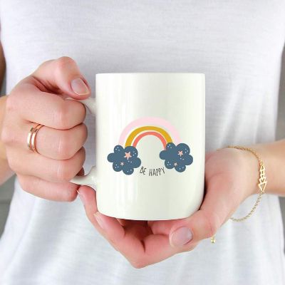 Kids Hot Chocolate Mug, Be Happy Rainbow Image 1