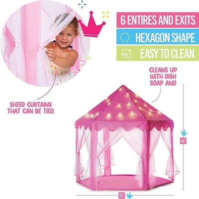 Kids Large Playhouse Tent - Kids Play Tent Princess Castle Pink - Play Tent House For Girls With Star Lights And Carry Bag - Princess Castle Playhouse Tent Image 1