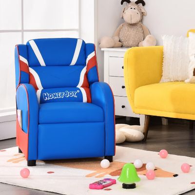 Kids Recliner Chair Gaming Sofa PU Leather Armchair w/Side Pockets Blue Image 1
