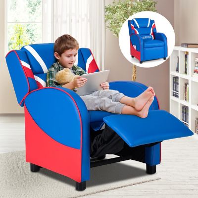 Kids Recliner Chair Gaming Sofa PU Leather Armchair w/Side Pockets Blue Image 2
