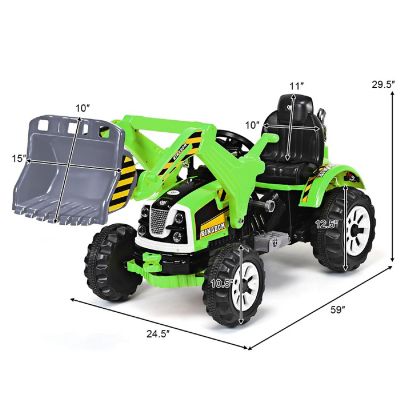 Kids Ride On Excavator Truck 12V Battery Powered w/Front Loader Digger Green Image 1