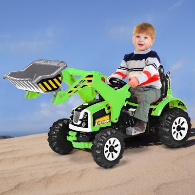 Kids Ride On Excavator Truck 12V Battery Powered w/Front Loader Digger Green Image 2