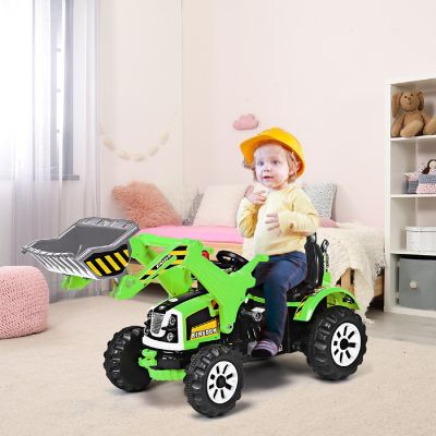 Kids Ride On Excavator Truck 12V Battery Powered w/Front Loader Digger Green Image 3