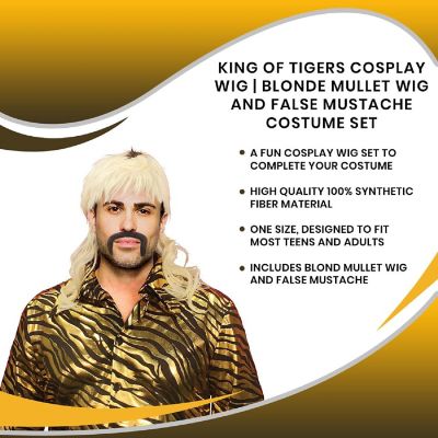 King of Tigers Cosplay Wig  Blonde Mullet Wig and False Mustache Costume Set Image 1