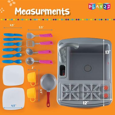 Kitchen Sink Toy 17 Set - Play Sink Pretend Toy With Running Water - Kids Toy Sink With Real Faucet & Drain, Dishes, Utensils & Stove Image 2
