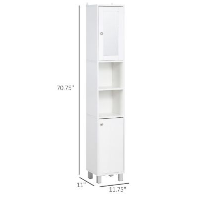 kleankin Tall Bathroom Storage Cabinet with Mirror Wooden Freestanding ...