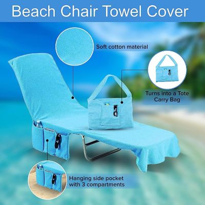 KOVOT Chaise Lounge Beach Chair Towel Cover with Pockets Light Blue 84 x 26 Inches 2 Pack Image 1