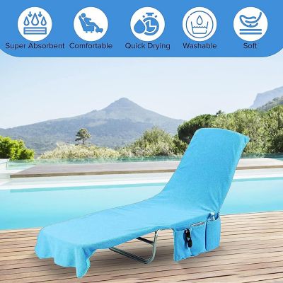 KOVOT Chaise Lounge Beach Chair Towel Cover with Pockets Light Blue 84 x 26 Inches 2 Pack Image 3