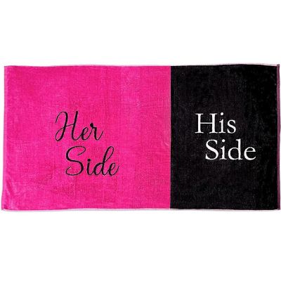 KOVOT Her Side His Side Towel Pink and Black for Mr. and Mrs. Beach or Bath,30 inch x 56 inch Image 1