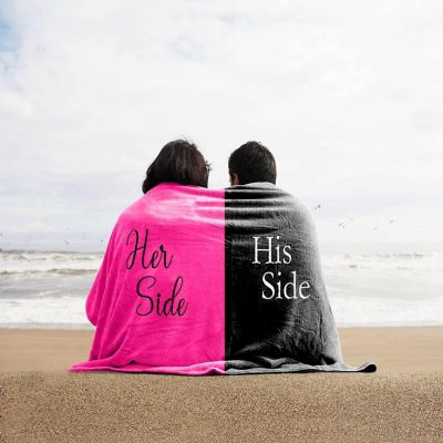 KOVOT Her Side His Side Towel Pink and Black for Mr. and Mrs. Beach or Bath,30 inch x 56 inch Image 2