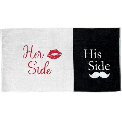 KOVOT Her Side His Side Towel with Mustache and Red Lips. for Mr. and Mrs. Beach or Bath, 30 inch x 56 inch Image 1