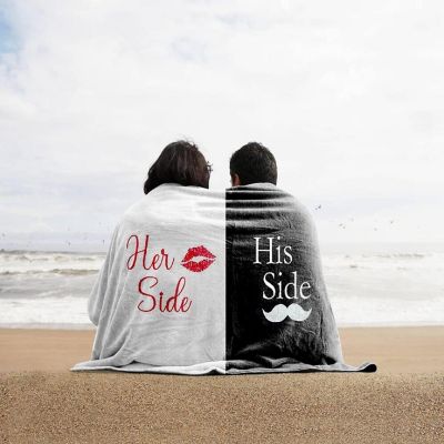 KOVOT Her Side His Side Towel with Mustache and Red Lips. for Mr. and Mrs. Beach or Bath, 30 inch x 56 inch Image 2