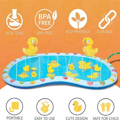 KOVOT Inflatable Duck Baby Splash Pool Mat Sprinkler with 4 Rubber Duckies That Squeak 54 inch Image 1